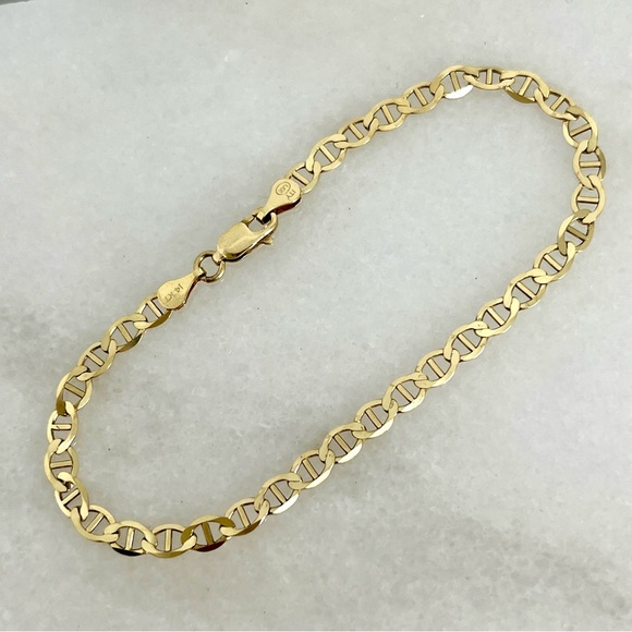 14K Yellow Gold 4mm 7.5" Mariner Anchor Link Chain Bracelet Lobster Clasp - New - Picture 1 of 6